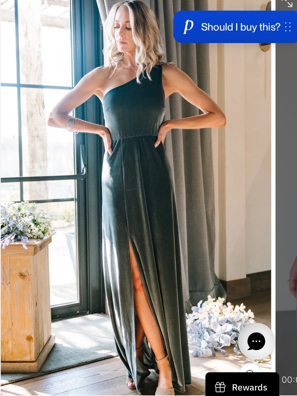 Baltic Born Tatiana Velvet One Shoulder Gown- Eucalyptus Small